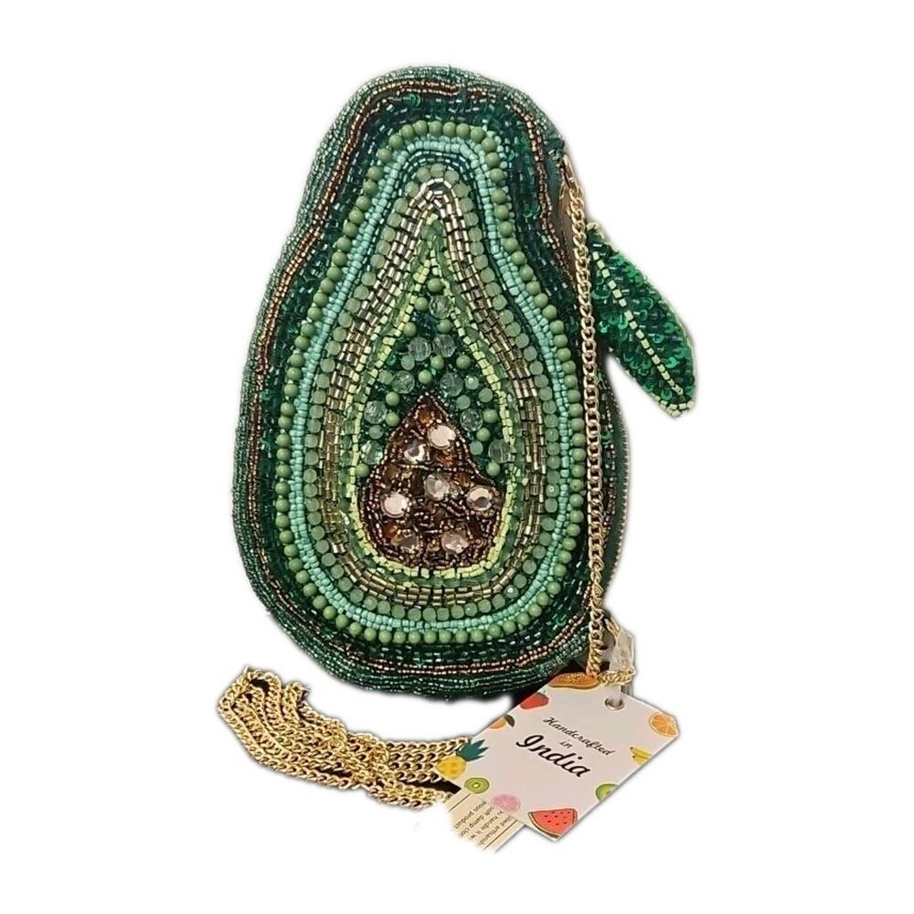 Handmade Beaded Crossbody Bag Avocado Green Novelty Purse Statement Boho Handbag